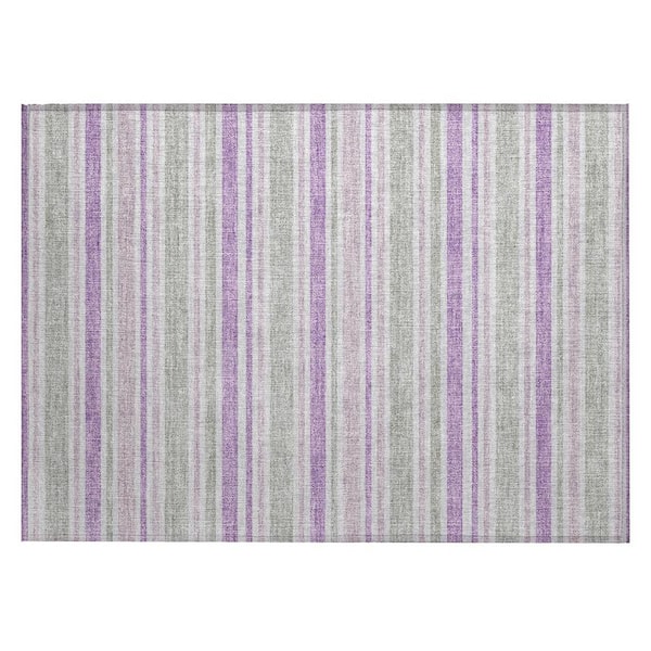 HomeRoots Pearl and Purple 2 ft. x 3 ft. Woven Striped Polyester Rectangle Indoor/Outdoor Area Rug