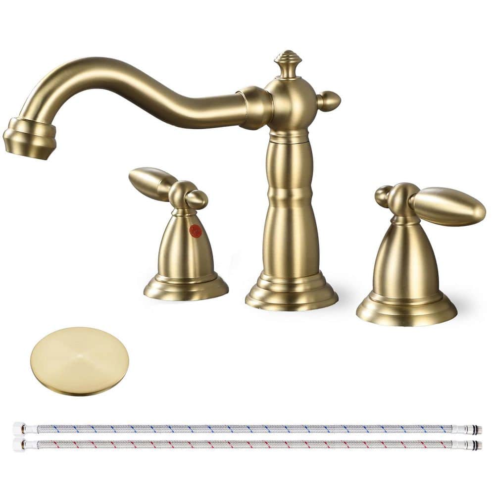2 Handles 8 in. Widespread Bathroom Faucet 3-Hole Bathroom Sink Faucet With Pop-up Drain in Brushed Gold price history on PriceWatchPro