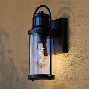 Winfield 5.75 in. 1-Light Black Motion Sensor Dusk to Dawn Outdoor Wall Lantern Clear Glass