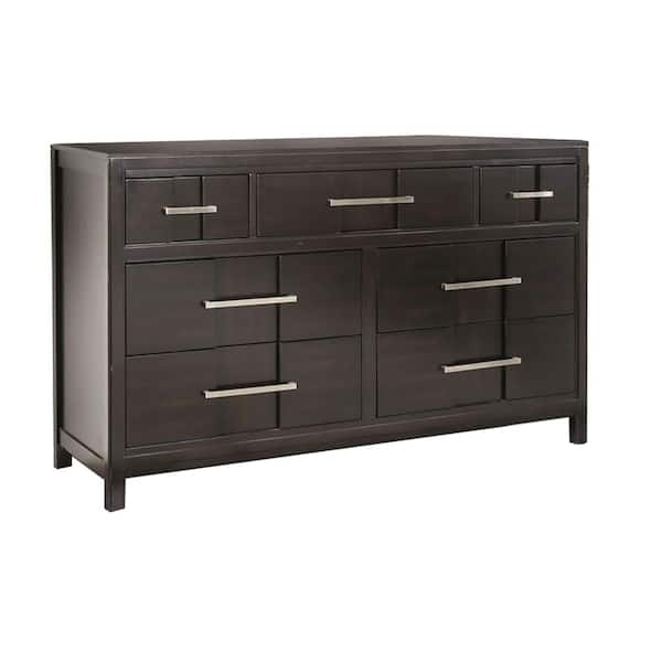 Berenice 7-Drawer Espresso Dresser 35 in. H x 58 in. W x 17.5 in. L