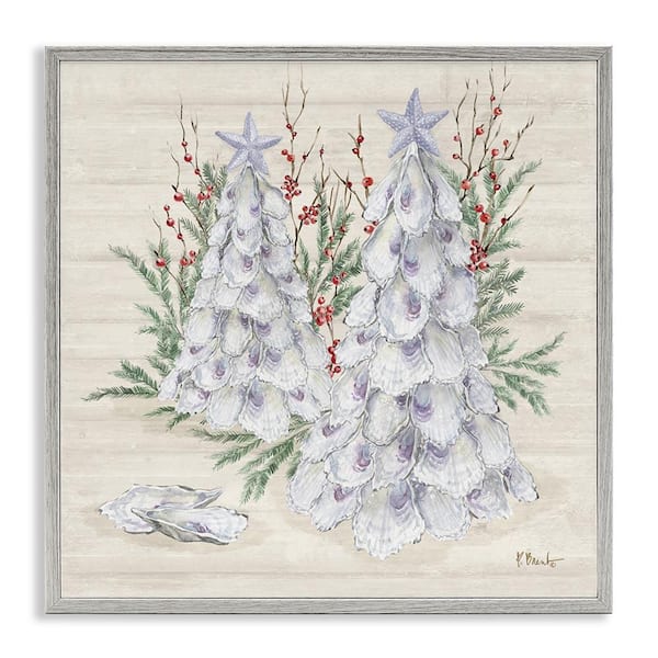 Stupell Industries Seashells & Holly Trees by Paul Brent Gray Framed Coastal Giclee Art Print 17 in. x 17 in.