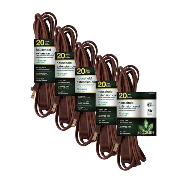 GoGreen Power 20 ft. 16/2 Indoor Household Extension Cord Brown, 3