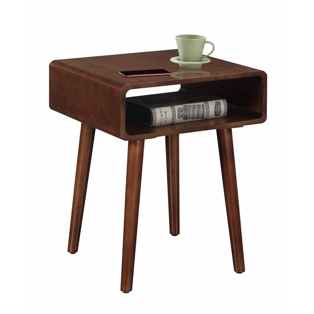 Espresso Birch and Poplar Mid-Century Rectangular End Table with Shelf