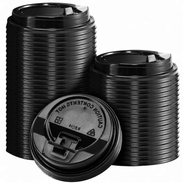 3.5 in. Disposable Plastic Cup Lids, Coffee Cup Lids for 10, 12, 16, 20, 24 oz. Paper Cups, Black (150-Pack)