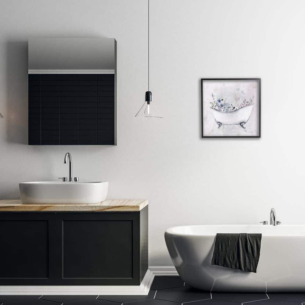 Delicate Bath with Botanics by Stella Chang Black Framed Nature Giclee Art Print 17 in. x 17 in. price history on PriceWatchPro