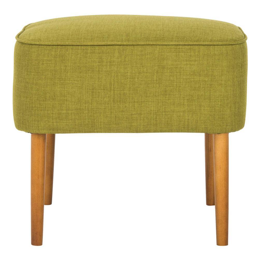Transitional Eli Tufted Round Green Ottoman with Oak Wood Legs