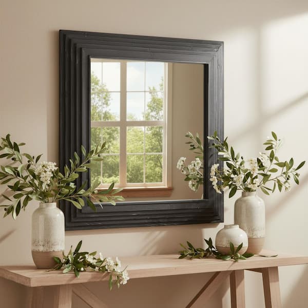 ZUO Modern Black 33.5 in. W x 33.5 in. H Kare Fir Wood Square Wall