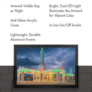 "Rt 66 Shamrock Texas Conoco Lightning" by Mike Jones Photo Framed with LED Light Architecture Wall Art 16 in. x 24 in.