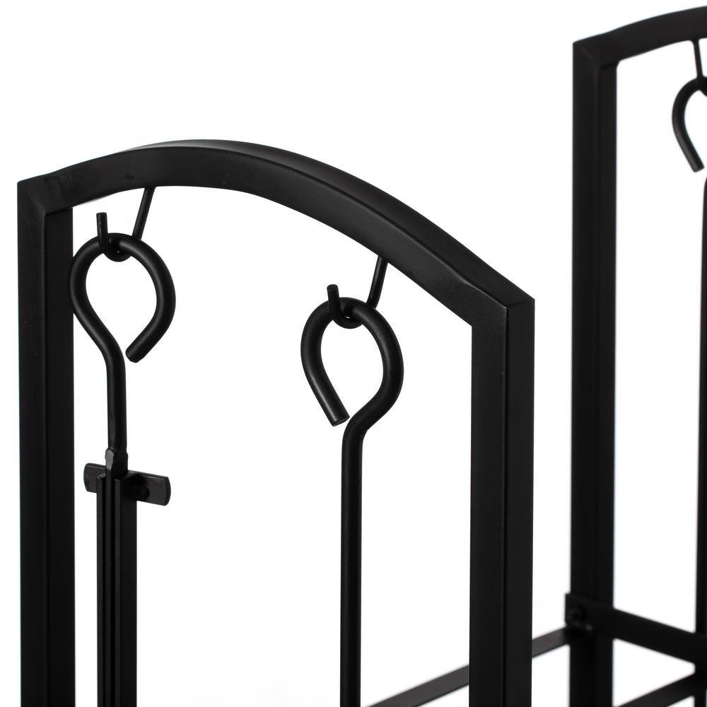 Black Iron Outdoor Firewood Log Cart with Tool Rack