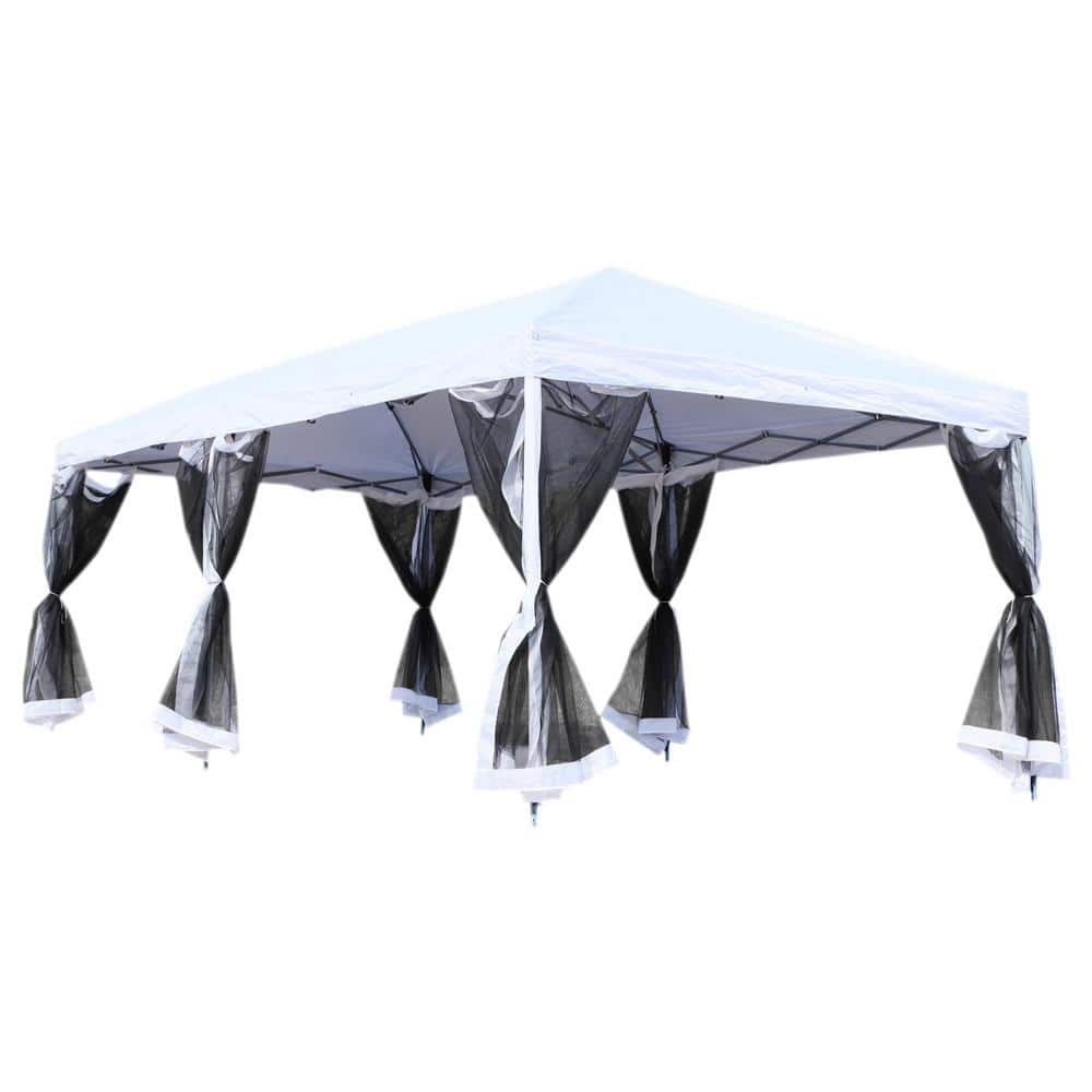 Outsunny 10 ft. x 20 Cream White Easy Pop Up Canopy Party with 6 Removable Mesh - The Home Depot