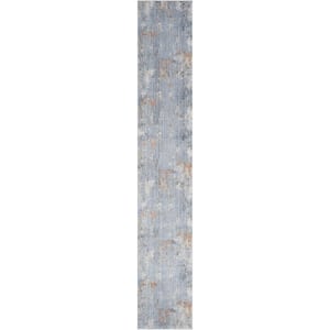 Modern Abstract Grey Blue 2 ft. x 12 ft. Abstract Contemporary Runner Area Rug
