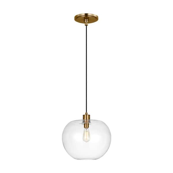 Generation Lighting Mela 16 in. W x 15.625 in. H 1-Light Burnished Brass Modern Dimmable Large Pendant Light with Clear Glass Shade