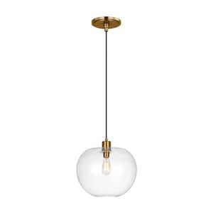 Mela 16 in. W x 15.625 in. H 1-Light Burnished Brass Modern Dimmable Large Pendant Light with Clear Glass Shade