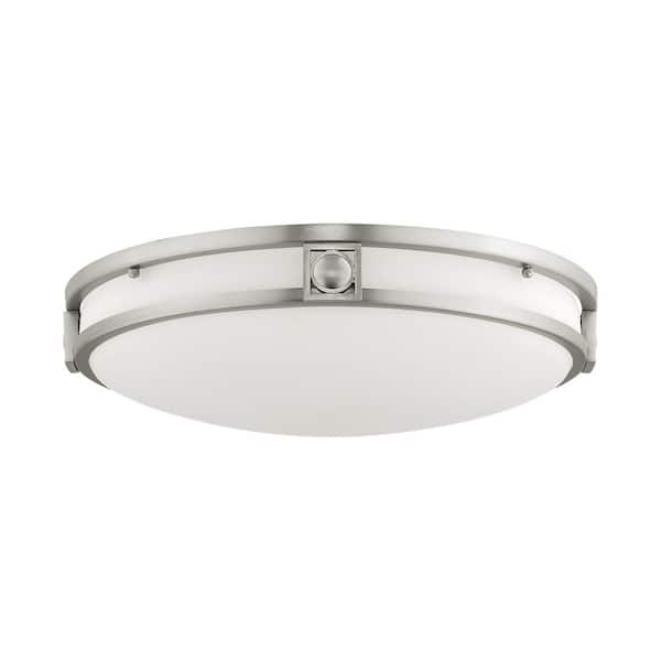 AVIANCE LIGHTING Thornwood 16 in. 3-Light Brushed Nickel Flush Mount with Satin Opal White Glass