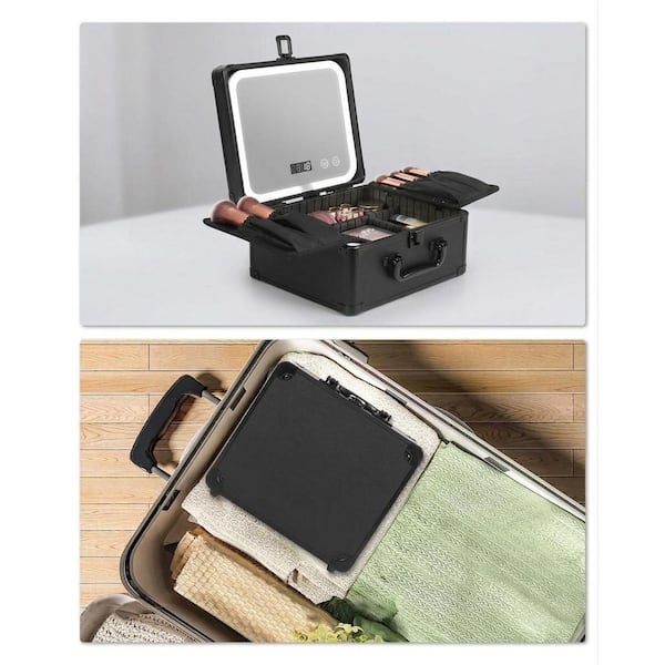 Anqtovp Cosmetic/Toiletry Bag w/ LED Mirror Travel Train Case with