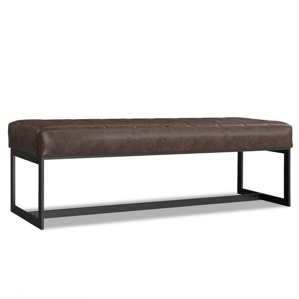 Penelope 56" Brown Faux Leather Metal Frame Ottoman Bench