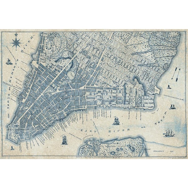 Ideal Decor Old Vintage City Map New York Wall Mural