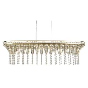 39.4 in. Modern Home Decor Hanging Light Fixture 8-Light Champagne Gold Oval Chandelier with Crystal Shade Ceiling Light