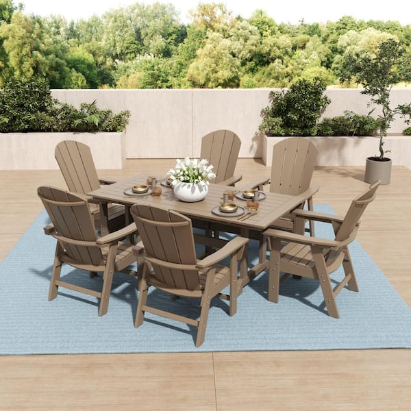 WESTIN OUTDOOR Laguna Outdoor Patio Weather Resistant Weatherwood Adirondack 7-Piece HDPE Plastic Dining Set