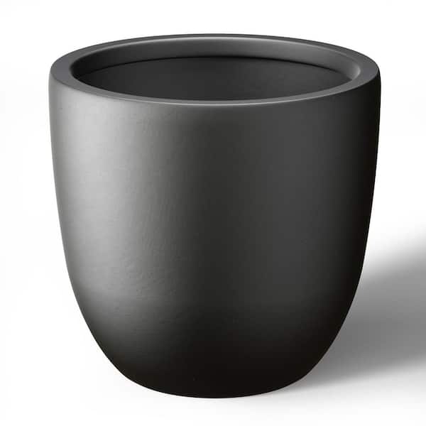 18 in. Large Charcoal Black Concrete Round Planter / Pot with Drainage Holes
