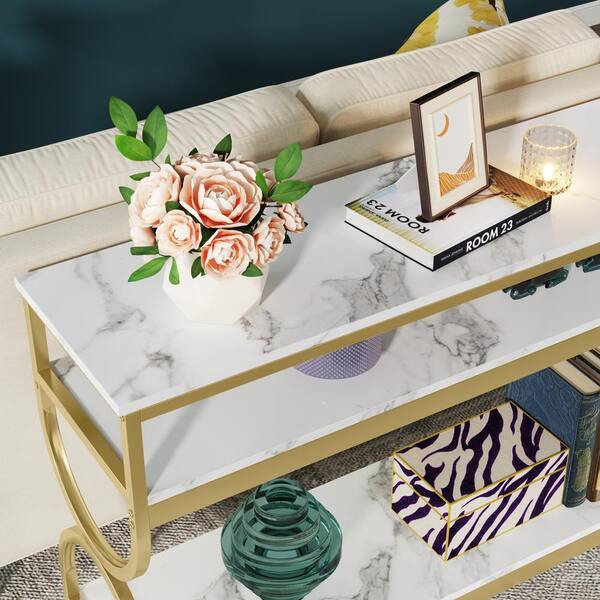 Rose gold console table with drawers top