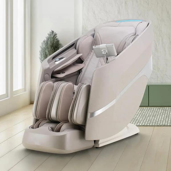 Arcadia Series Taupe Faux Leather Reclining 3D Massage Chair with Closed Toe Foot Rollers and Touchscreen Control