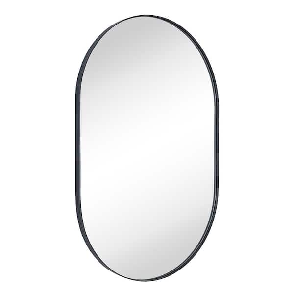 TEHOME Oba 20 in. W x 30 in. H Oval Metal Framed Wall Mounted Bathroom Vanity Mirror in Matt Black