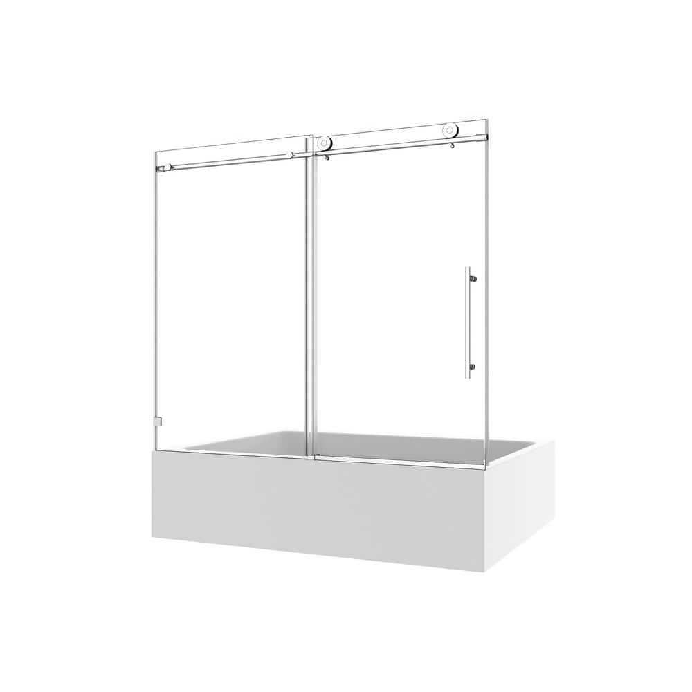60 Inch Frameless Clear Glass Sliding Tub Door in Brushed Nickel