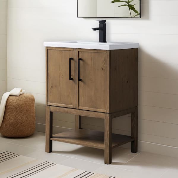 Bellagio 24 in. W x 18 in. D x 35 in. H Single Sink Freestanding Bath Vanity in Artisan Natural with White Ceramic Top