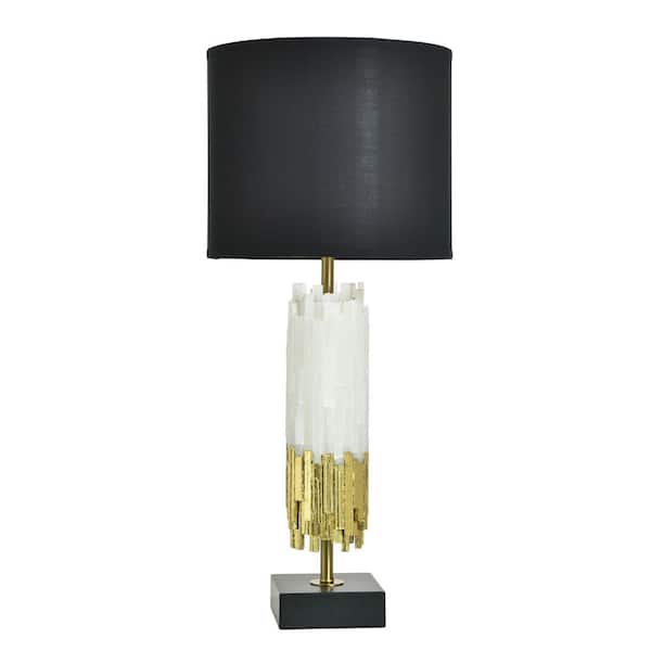 Jasper 33 in. Natural White With Gold Leaf Table Lamp with Black Linen Shade