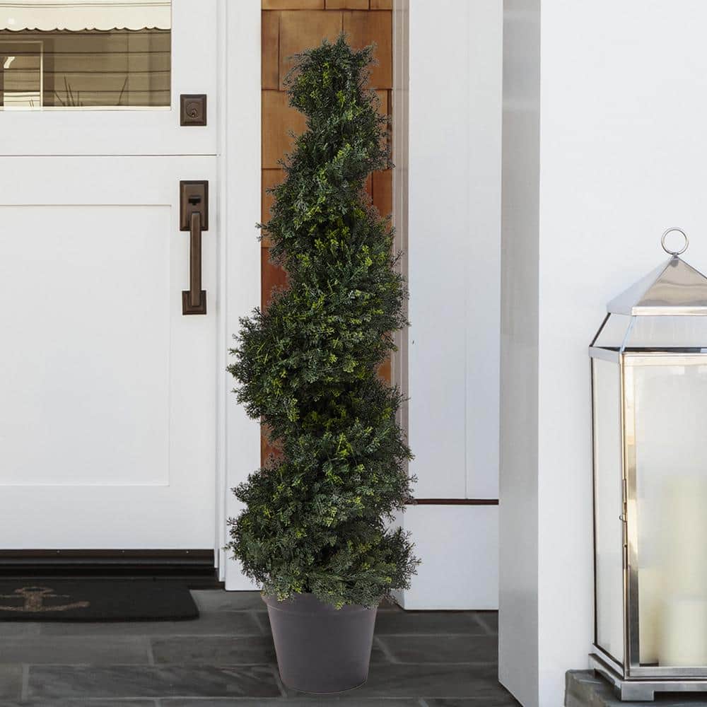 Set of Two 4ft Spiral Cypress Artificial Topiary Trees in Pots