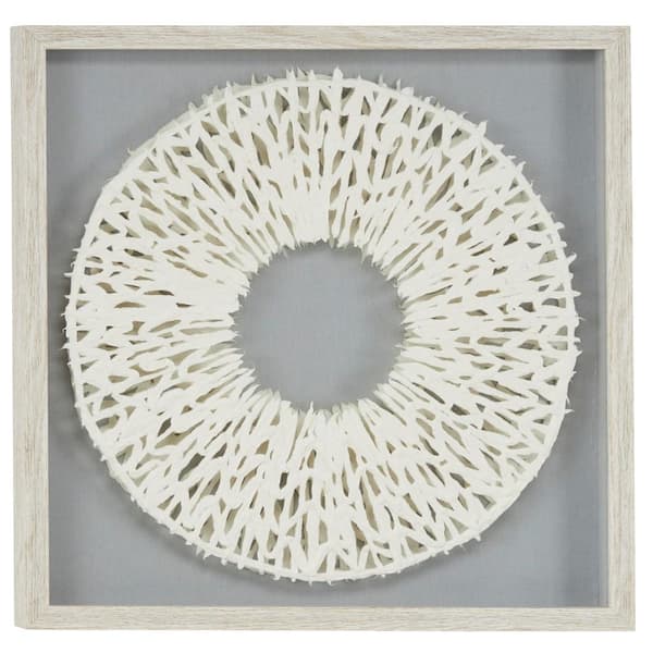 Litton Lane White Handmade Framed 3D Circle Origami Geometric Shadow Box with Canvas Backing 19.5 in x 19.5 in.