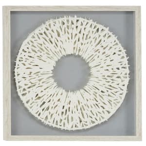 White Handmade Framed 3D Circle Origami Geometric Shadow Box with Canvas Backing 19.5 in x 19.5 in.