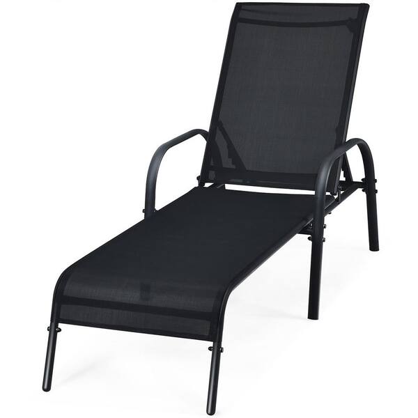 Costway Black Steel Outdoor Lounge Chair KYD70G18 2 The Home Depot