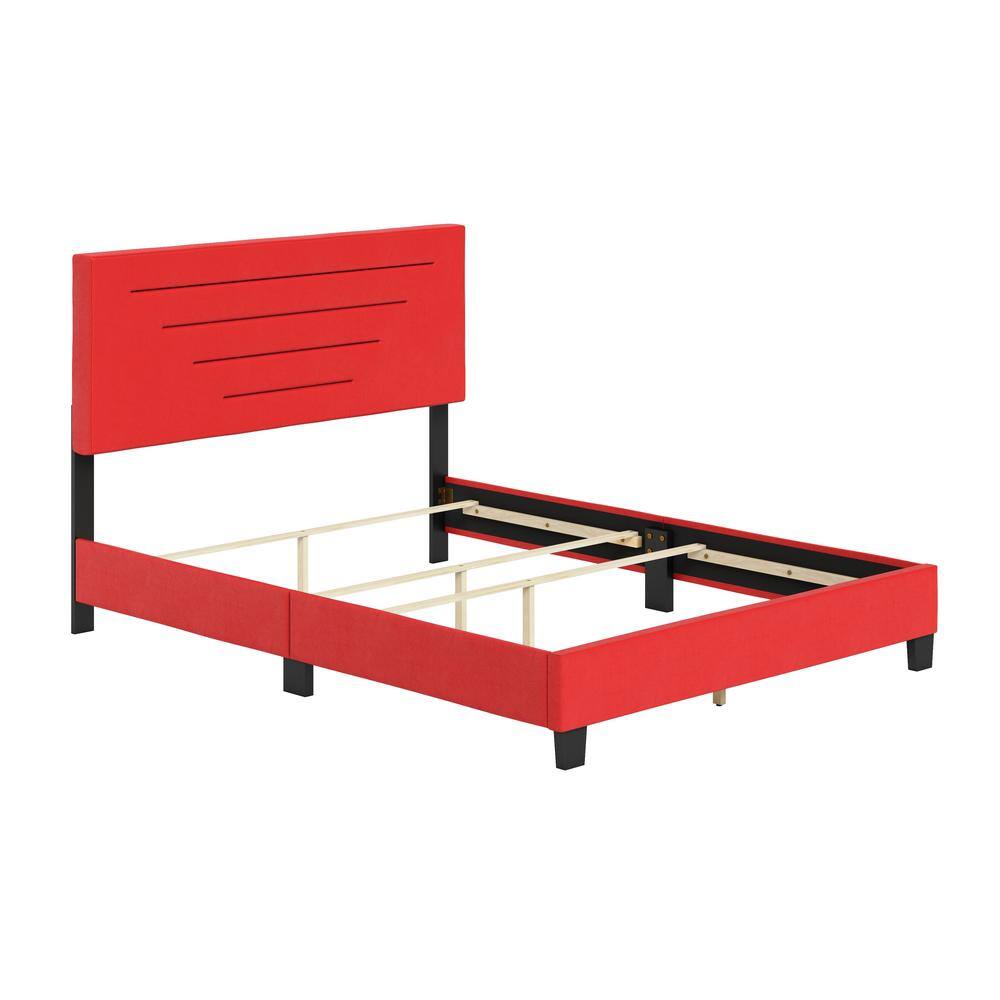 Luxembourg Red Faux Leather Queen Platform Bed with Upholstered Headboard