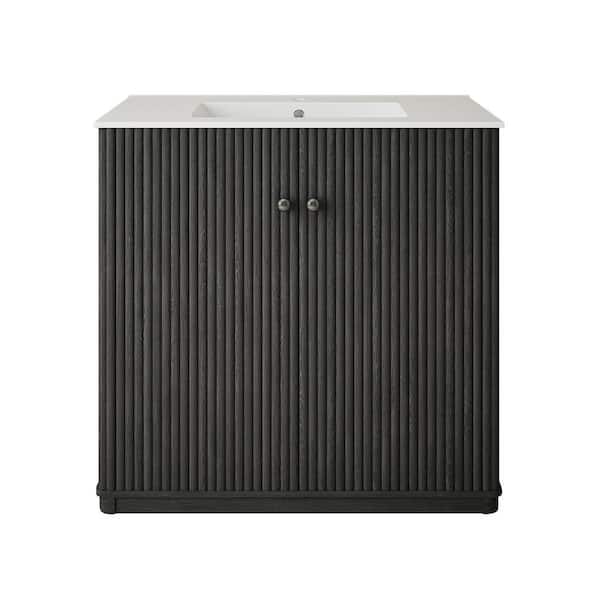 Lafayette 36 in. Freestanding Bath Vanity in Black Oak with White Ceramic Sink Top