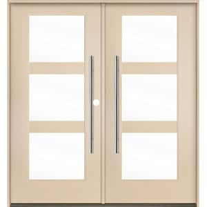 Modern Faux Pivot 72 in. x 80 in. Left-Active/Inswing 3-Lite Clear Glass Unfinished Double Fiberglass Prehung Front Door