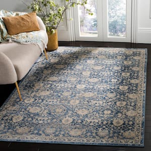 Brentwood Navy/Cream 6 ft. x 9 ft. Distressed Multi-Floral Border Area Rug