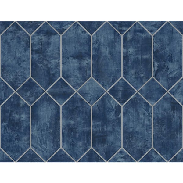 Seabrook Designs 60.75 sq. ft. Denim Blue and Metallic Silver Geo Faux Paper Unpasted Wallpaper Roll