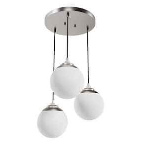 Hepburn 3-Light Brushed Nickel Shaded Chandelier with Cased White Glass Shades