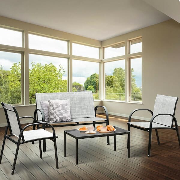 Costway 4-Piece Metal Patio Conversation Set Gray
