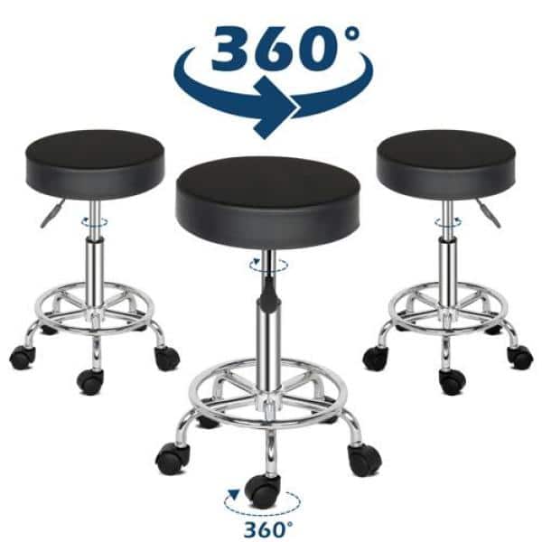 Black Adjustable Swivel Bar Stool with Chrome Base