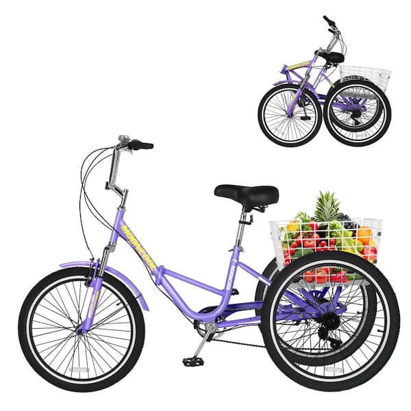 MOONCOOL 7 Speed Folding Adult Trike, Adult Folding Tricycle,24 in. 3 Wheel Foldable Bikes for Seniors, Women, Men for Shopping