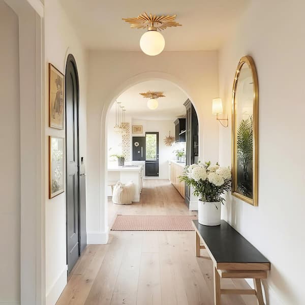 17.72 in. 1-Light Antique Gold Semi-Flush Mount Ceiling Light Fixture with Glass Shade