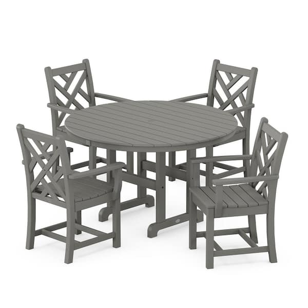 POLYWOOD Chippendale 5-Piece Round Farmhouse Dining Set