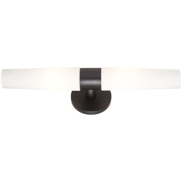 George Kovacs Saber 5 in. 2-Light Black Vanity Light with Cased Etched Opal Glass Shade