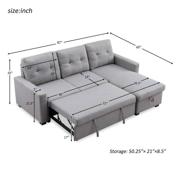 Magic Home 82 In Gray Polyester 3, Full Size Sofa Bed With Storage