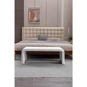 Ivory 43 in. Boucle Fabric Loveseat Ottoman Footstool Bedroom Bench with Gold Metal Legs