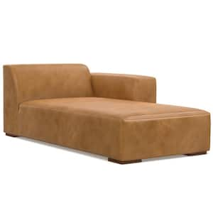 Rex 44 in. Straight Arm Genuine Leather Rectangle Right Chaise Sofa Module in Sienna