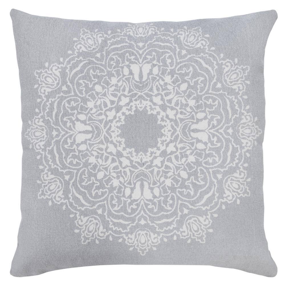 Bohemian Pale Gray/White Mandala Medallion 20 in. x 20 in. Indoor Throw Pil
